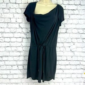 BENCH Packable Lightweight Short Sleeve Dress w/Waist Tie LARGE Black VGC